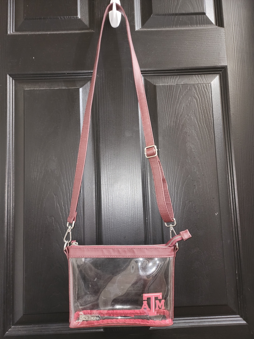 Clear Crossbody Bag with Maroon Trim and Adjustable Strap